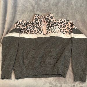 Abercrombie Kids quarter zip pink and grey leopard print pullover SIZE 15/16